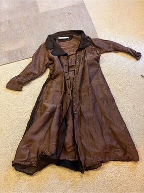 Cynthia Ashby Women's Brown Layered Coat with Button Front